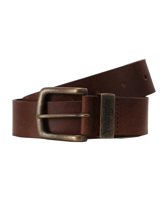 Wrangler Herren Jeans Leder Gürtel Metal Loop - Braun - Cognac