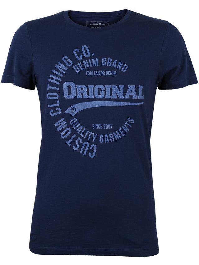 Tom Tailor Denim Herren Rundhals T-Shirt 100% Baumwolle mit Frontprint S M L XL XXL