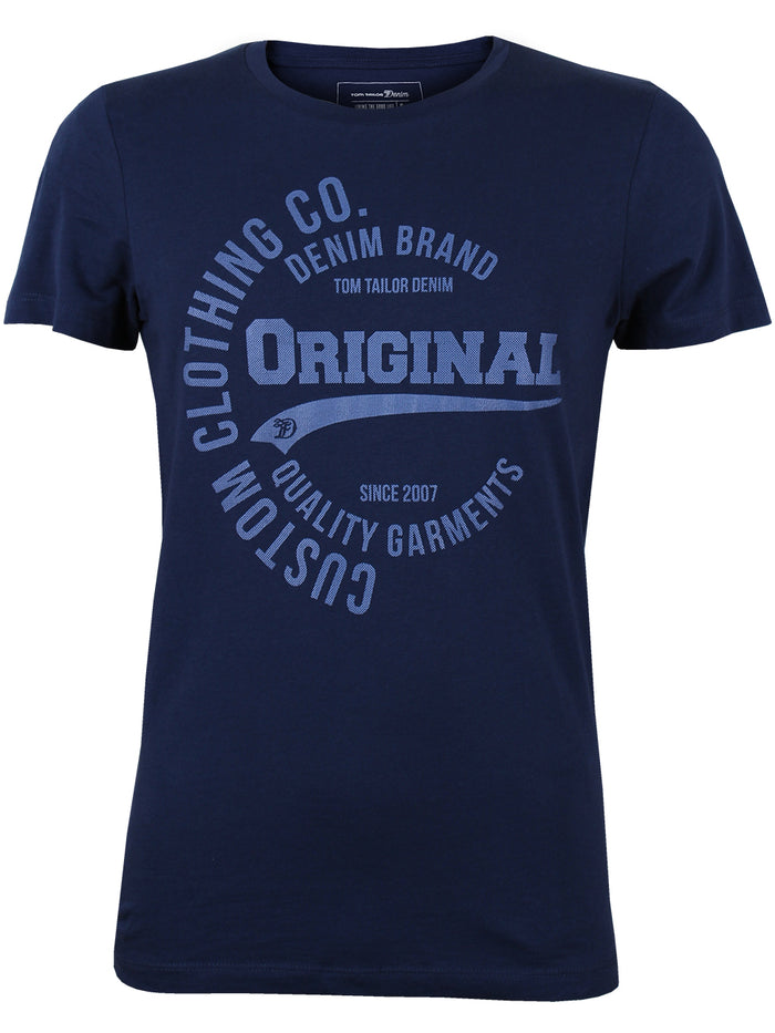 Tom Tailor Denim Herren Rundhals T-Shirt 100% Baumwolle mit Frontprint S M L XL XXL