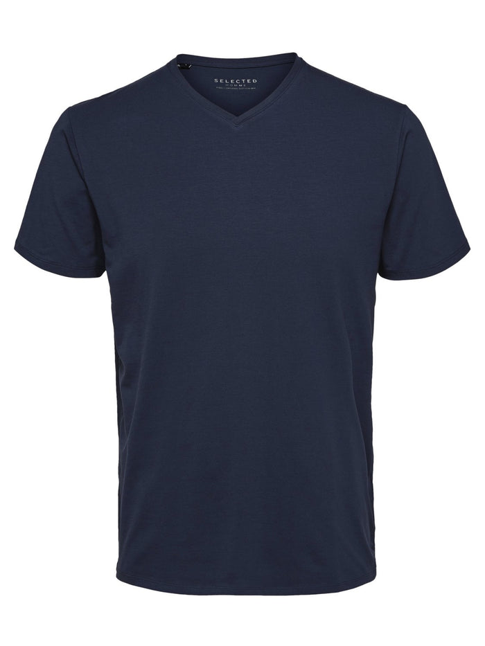 Selected Homme Herren V-Neck Kurzarm T-Shirt SLHNEWPIMA - Regular Fit