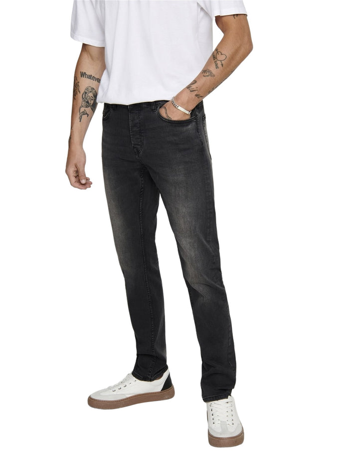 Only & Sons Herren Jeans ONSLOOM BLACK WASHED DCC 0447 - Slim Fit - Schwarz - Black Denim