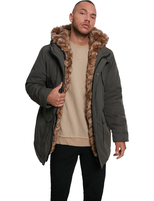 Urban Classics Herren Winterjacke Hooded Faux Fur Parka