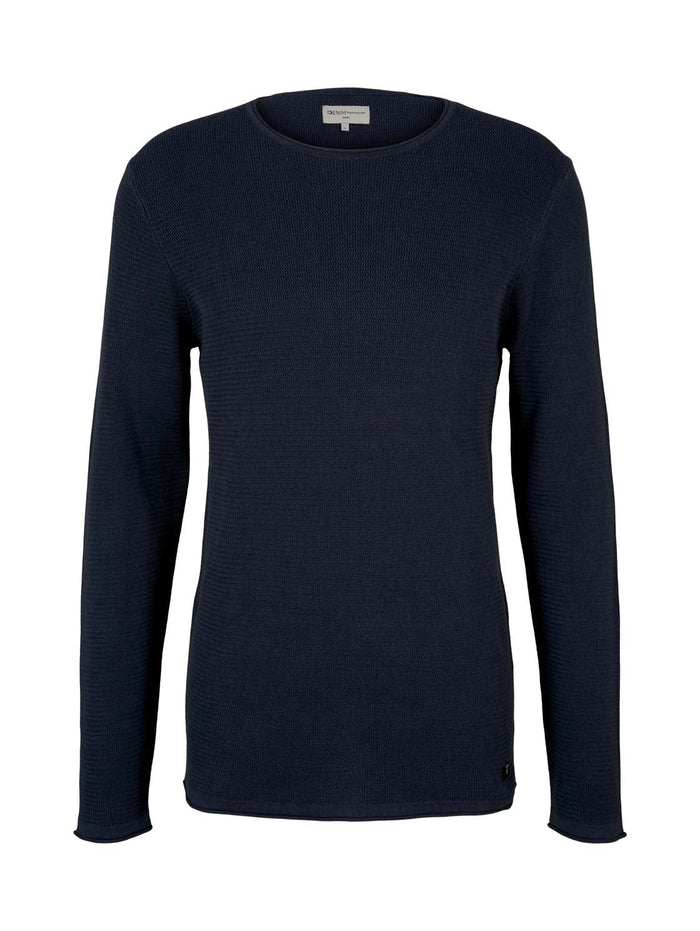 Tom Tailor Denim Herren Rundhals Pullover mit Struktur - Regular Fit