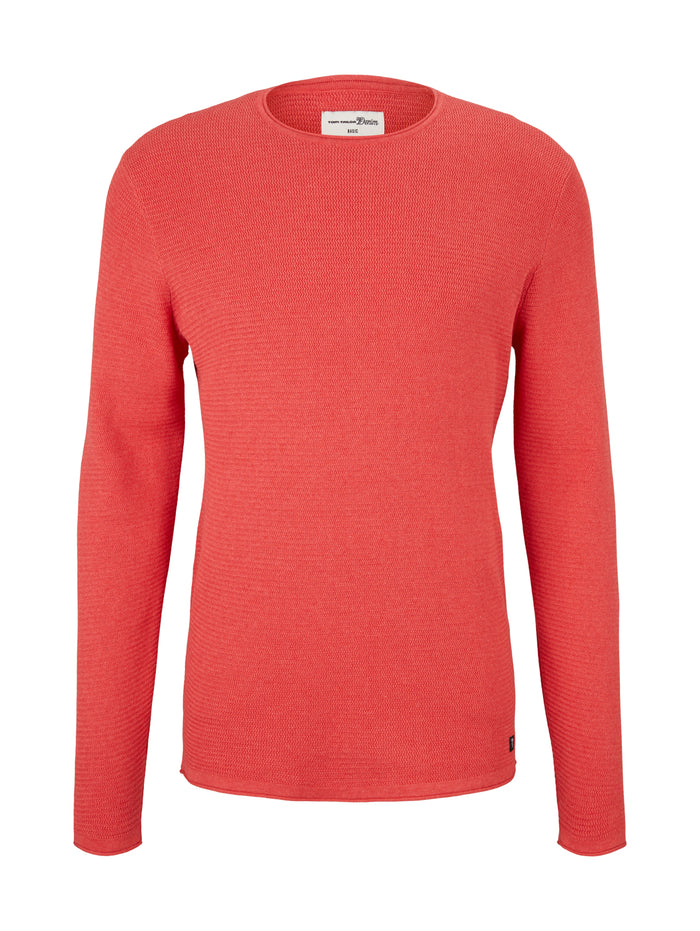 Tom Tailor Denim Herren Rundhals Pullover mit Struktur - Regular Fit
