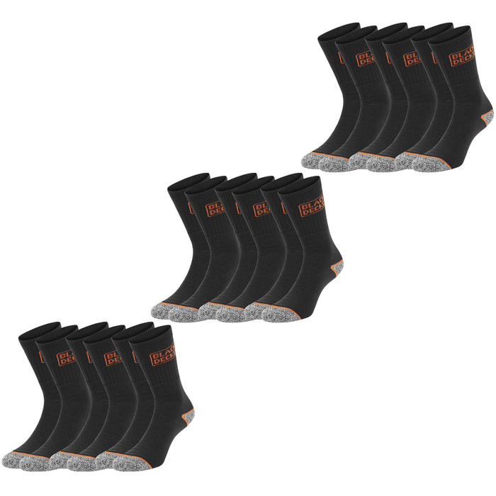 Black+Decker Herren Damen Unisex Sport Socken Essential Crew Baumwolle Black Grey Melange - 6er 9er 12er Pack