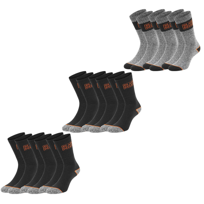 Black+Decker Herren Damen Unisex Sport Socken Essential Crew Baumwolle Black Grey Melange - 6er 9er 12er Pack