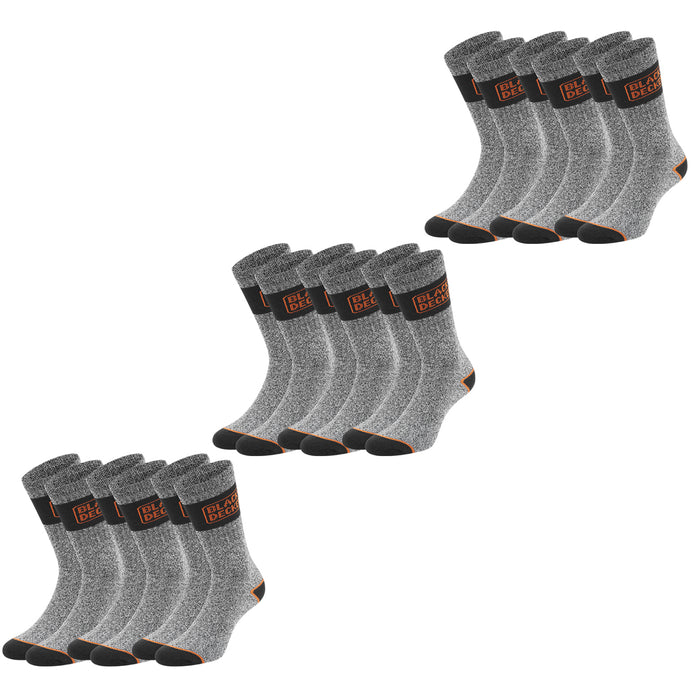 Black+Decker Herren Damen Unisex Sport Socken Essential Crew Baumwolle Black Grey Melange - 6er 9er 12er Pack