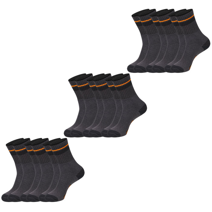 Black+Decker Herren Damen Unisex Sport Socken Essential Crew Baumwolle Black Grey Melange - 6er 9er 12er Pack