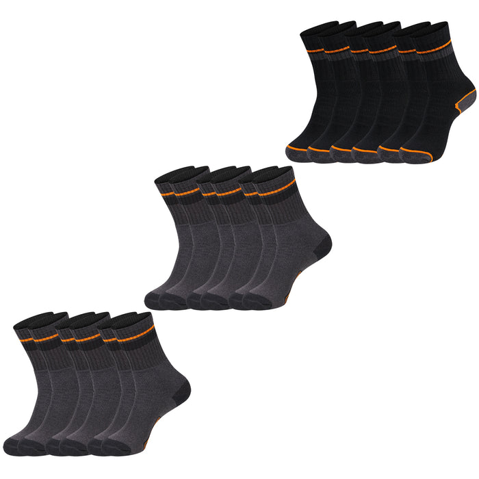 Black+Decker Herren Damen Unisex Sport Socken Essential Crew Baumwolle Black Grey Melange - 6er 9er 12er Pack