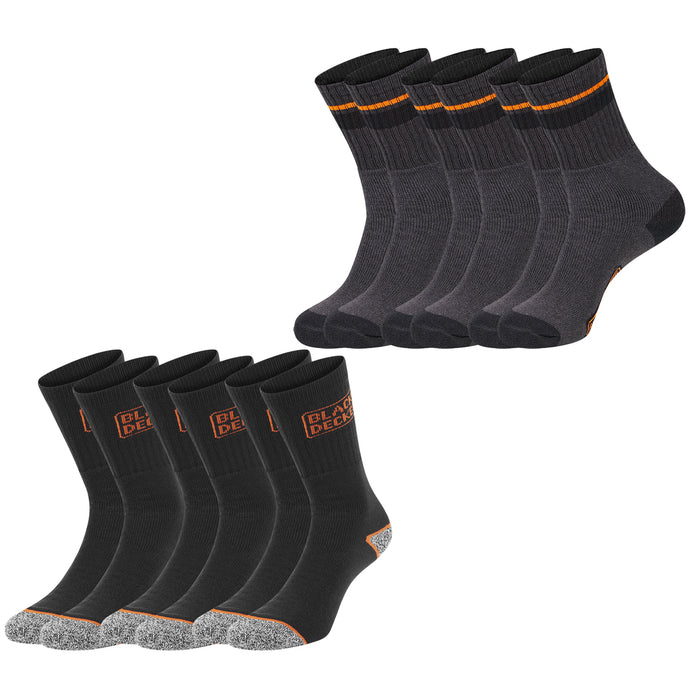 Black+Decker Herren Damen Unisex Sport Socken Essential Crew Baumwolle Black Grey Melange - 6er 9er 12er Pack