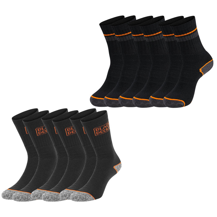 Black+Decker Herren Damen Unisex Sport Socken Essential Crew Baumwolle Black Grey Melange - 6er 9er 12er Pack