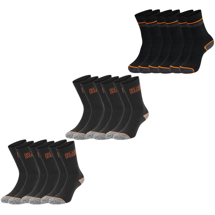 Black+Decker Herren Damen Unisex Sport Socken Essential Crew Baumwolle Black Grey Melange - 6er 9er 12er Pack