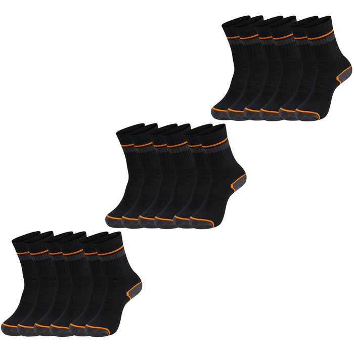 Black+Decker Herren Damen Unisex Sport Socken Essential Crew Baumwolle Black Grey Melange - 6er 9er 12er Pack