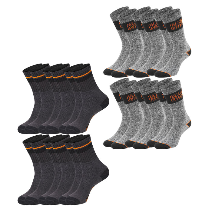 Black+Decker Herren Damen Unisex Sport Socken Essential Crew Baumwolle Black Grey Melange - 6er 9er 12er Pack