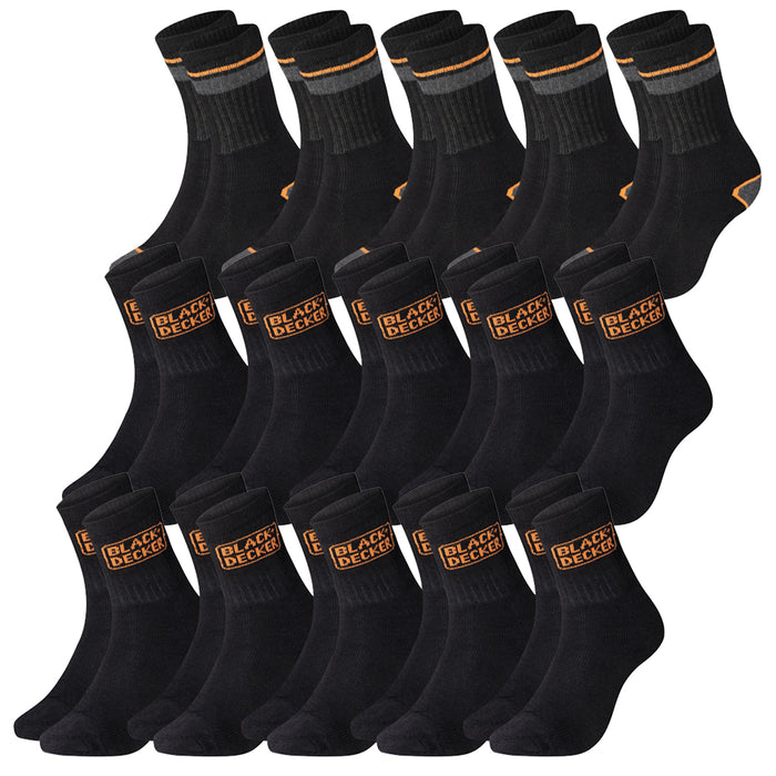 Black+Decker Unisex Herren Damen Arbeitssocken Heavy Fabric Crew - 5er 10er 15er Sparpack