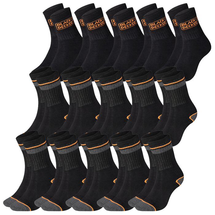 Black+Decker Unisex Herren Damen Arbeitssocken Heavy Fabric Crew - 5er 10er 15er Sparpack
