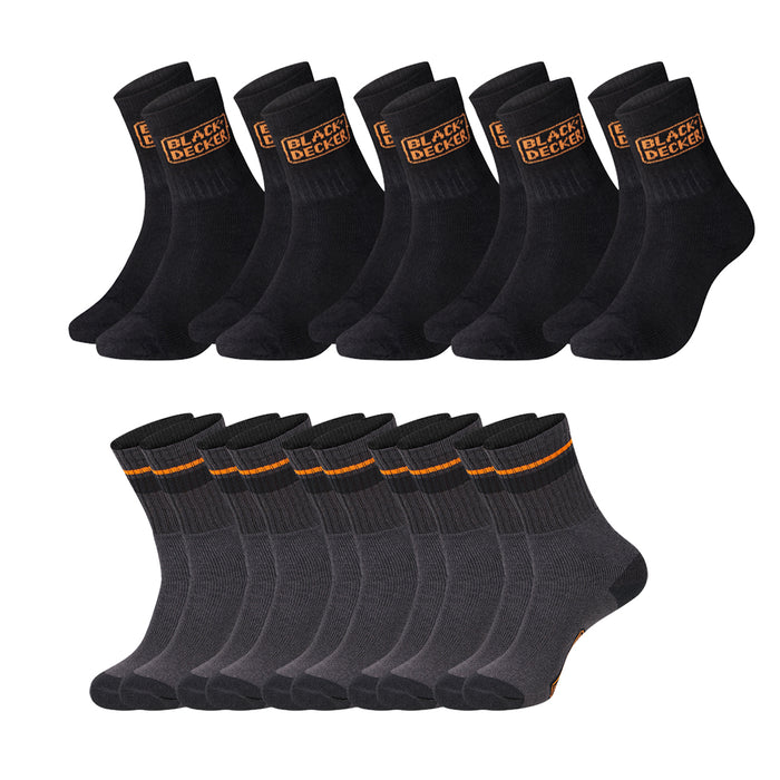 Black+Decker Unisex Herren Damen Arbeitssocken Heavy Fabric Crew - 5er 10er 15er Sparpack