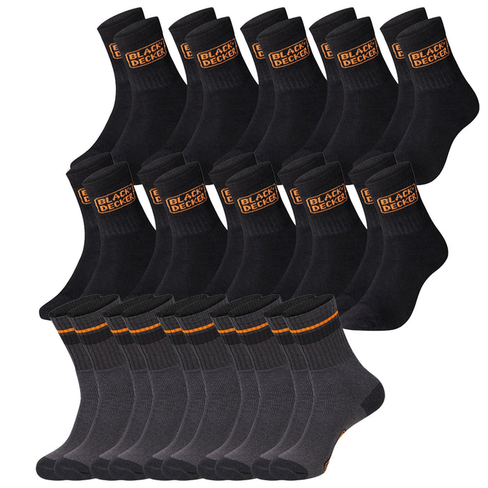 Black+Decker Unisex Herren Damen Arbeitssocken Heavy Fabric Crew - 5er 10er 15er Sparpack