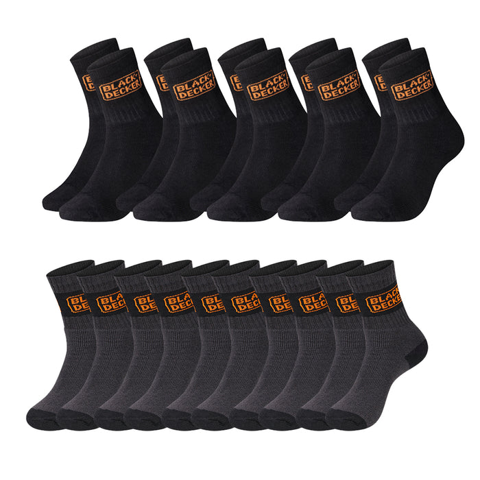 Black+Decker Unisex Herren Damen Arbeitssocken Heavy Fabric Crew - 5er 10er 15er Sparpack
