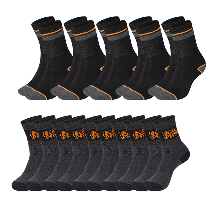 Black+Decker Unisex Herren Damen Arbeitssocken Heavy Fabric Crew - 5er 10er 15er Sparpack