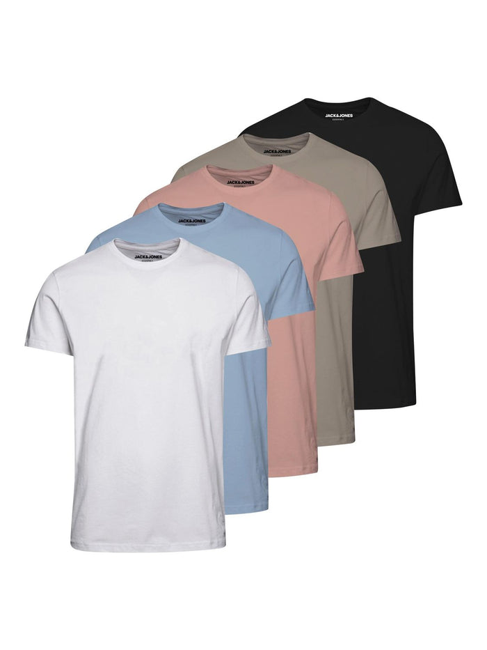 Jack & Jones Herren Rundhals T-Shirt JJEORGANIC BASIC Regular Fit 5er Pack