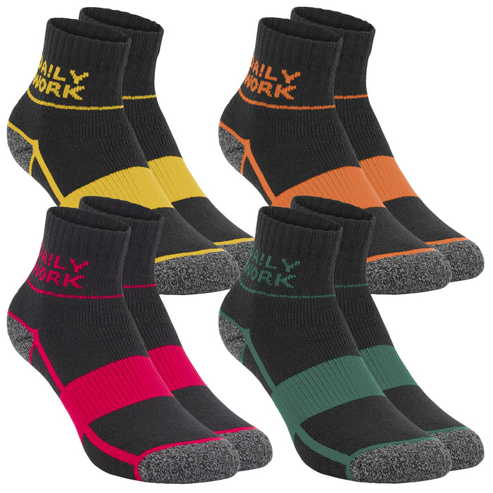 DA!LY WORK SOCKS ARCH SUPPORT Unisex Quarter Herren Damen Arbeitssocken 4er Pack
