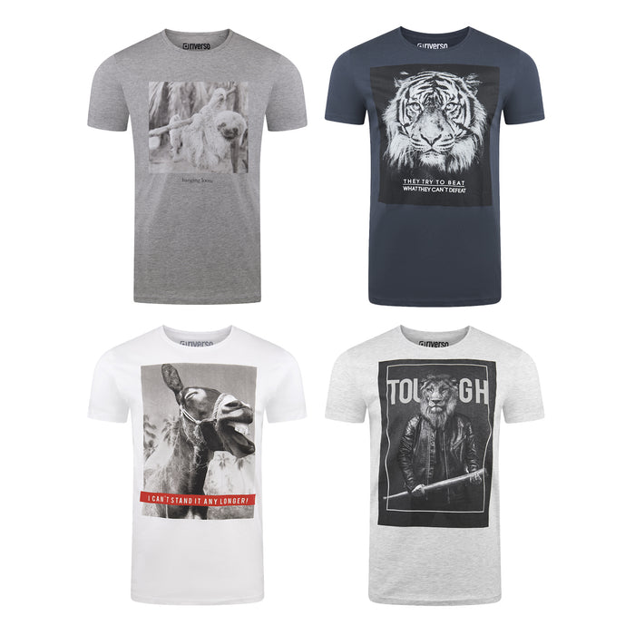 riverso Herren Rundhals T-Shirt RIVCharly Regular Fit 4er Pack