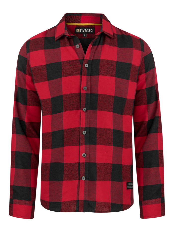 riverso Flanellhemd Herren langarm Kariert Regular Fit RIVArne