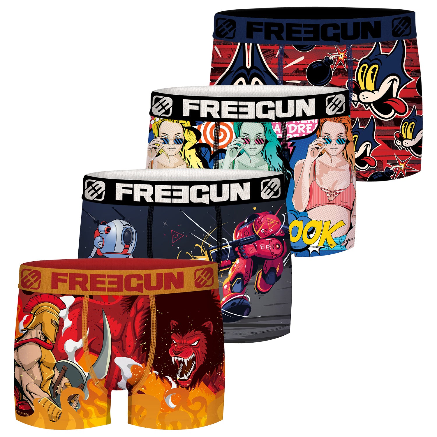FREEGUN Set van 4 boxershorts voor kinderen, groen/paars/oranje/zwart/rood, 14-16 Jaar FREEGUN Set van 4 boxershorts voor kinderen, groen/paars/oranje/zwart/rood, 14-16 Jaar