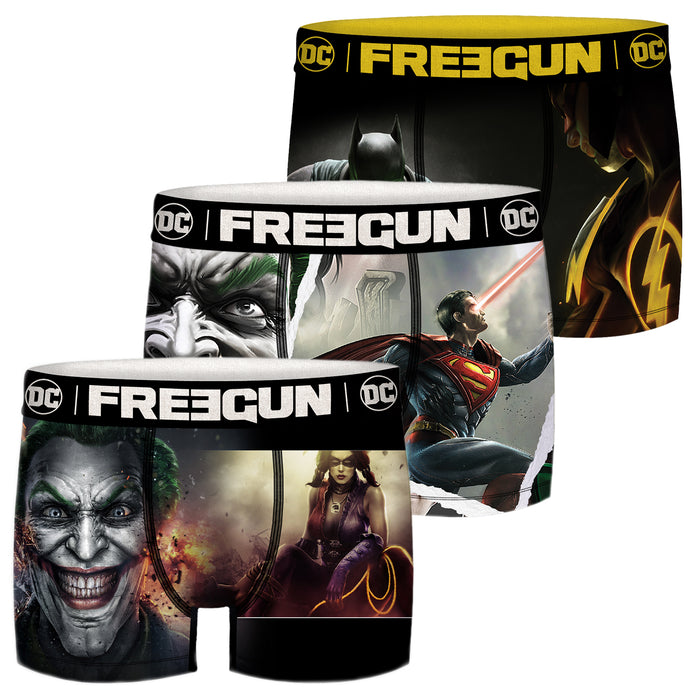 Freegun DC Comics Herren Boxershorts 3er Pack Batman Superman Justice League