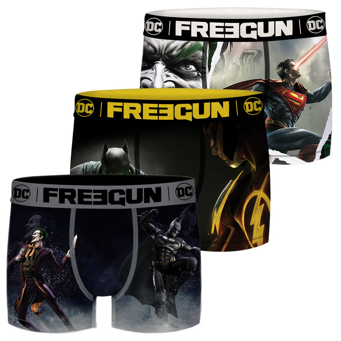 Freegun DC Comics Herren Boxershorts 3er Pack Batman Superman Justice League