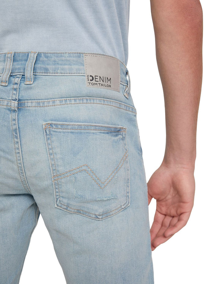Tom Tailor Denim Herren Jeans Piers - Slim Fit - Blau - Used Bleached Blue Denim
