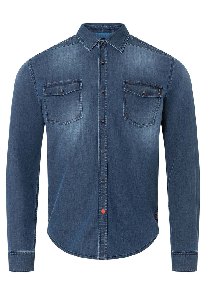 TIMEZONE Herren Freizeit Hemd STRETCH DENIM - Blau - Light Indigo