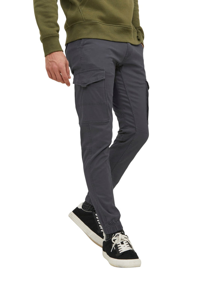 Jack & Jones Herren Cargohose JPSTPAUL JJFLAKE AKM 542 ASPHALT -Tapered Fit - Grau