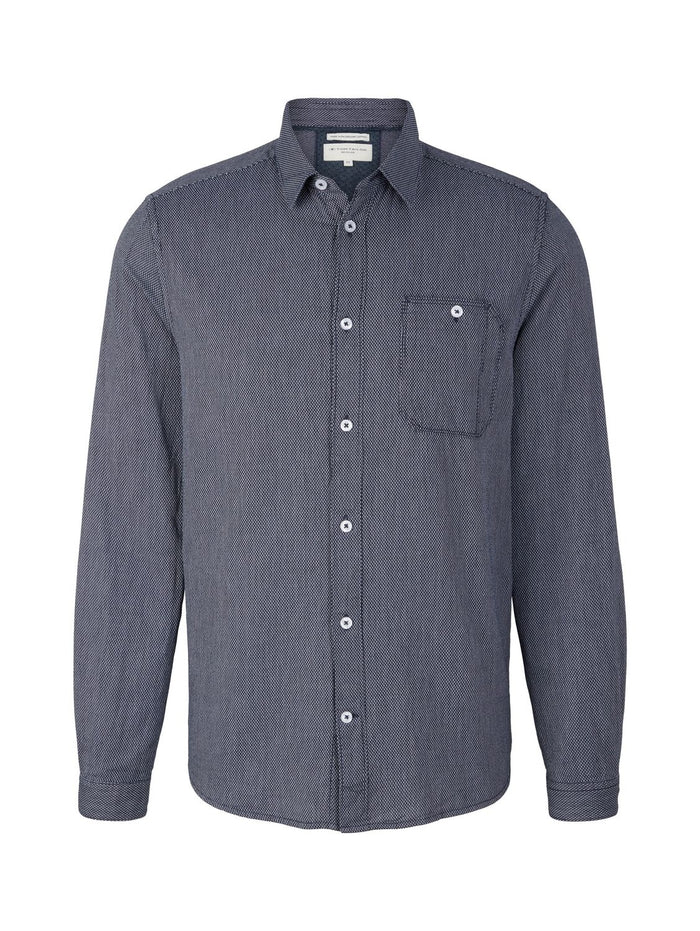 Tom Tailor Herren Langarm Hemd STRUCTURE - Regular Fit