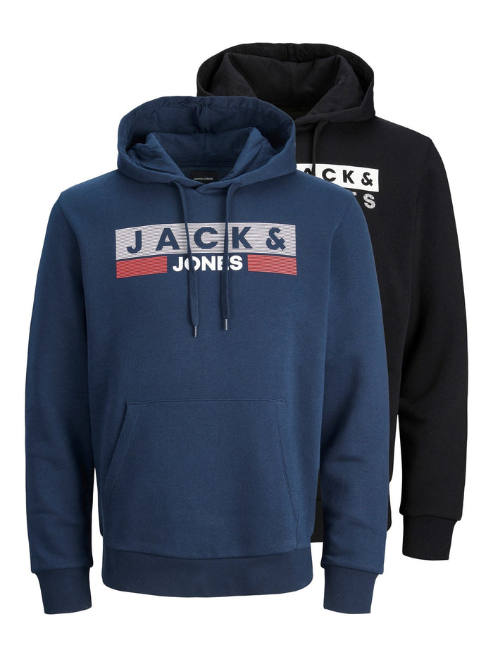 Jack & Jones Herren Hoodie Kapuzenpullover JJECORP LOGO- 2er Pack  - Regular Fit
