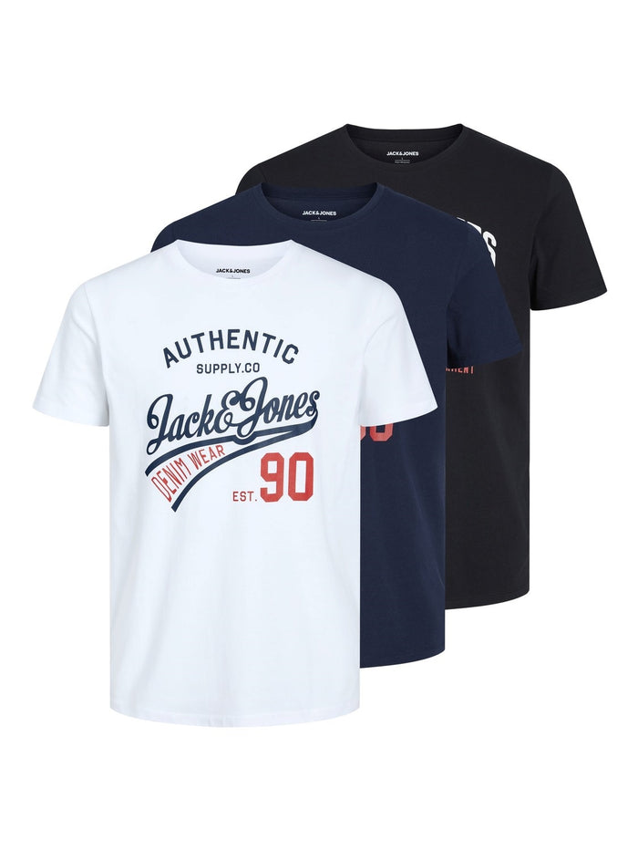 Jack & Jones Herren Rundhals T-Shirt JJETHAN 3er PACK - Regular Fit