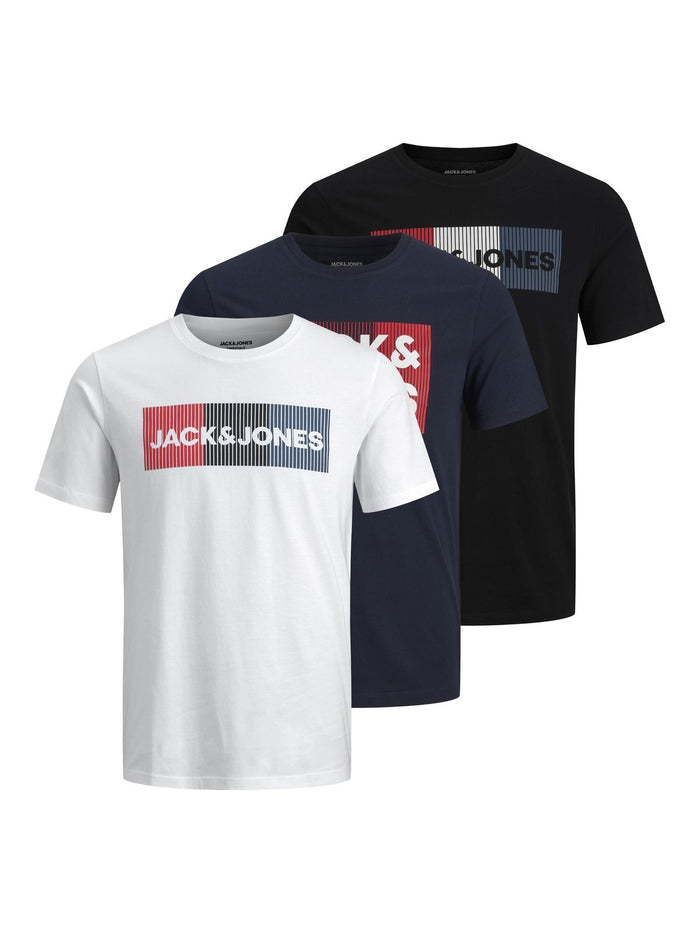 Jack & Jones Herren Rundhals T-Shirt JJECORP LOGO PLAY 3er PACK - Slim Fit