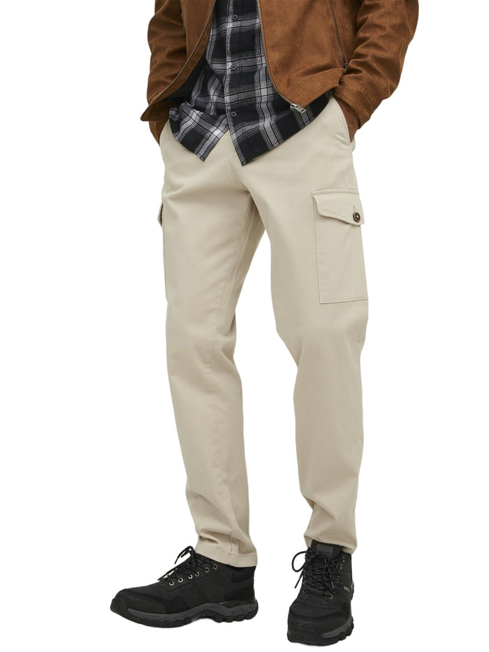 Jack & Jones Herren Cargohose JPSTOLLIE JJBOWIE -Regular Fit - Schwarz Beige Grün