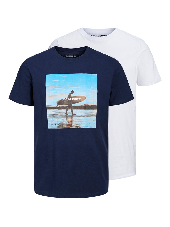 Jack & Jones Herren Rundhals T-Shirt JJGEM 2er PACK - Regular Fit
