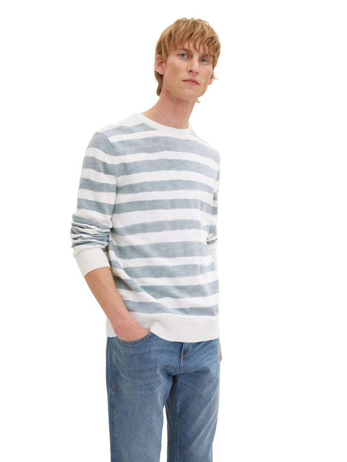 Tom Tailor Herren Rundhals Pullover PRINTED STRIPE KNITTER - Regular Fit