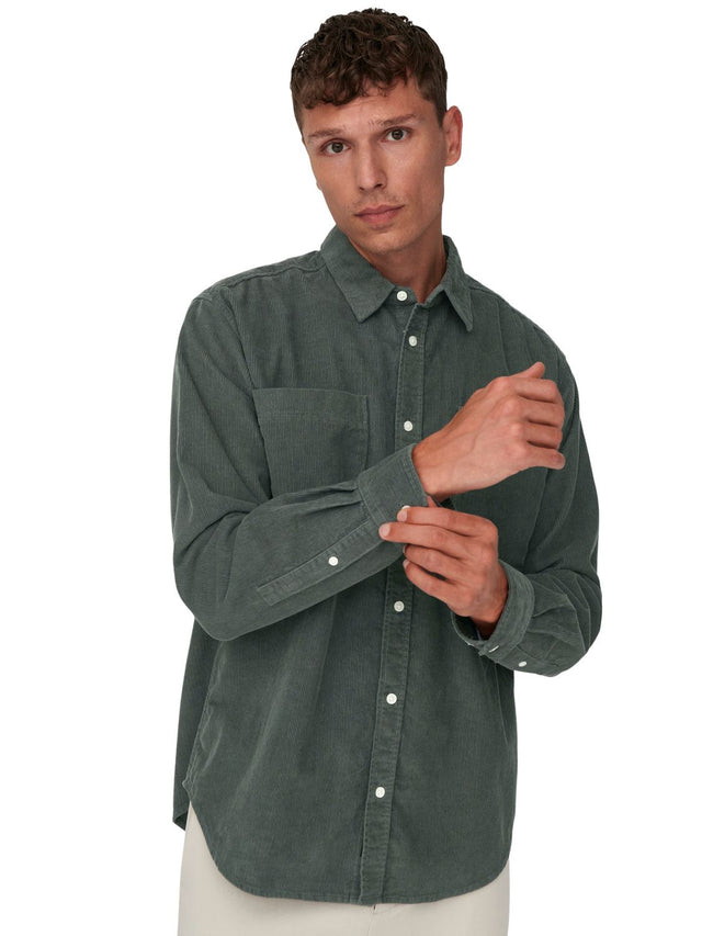 Only & Sons Herren Freizeit Hemd ONSALP 2PKT WASHD CORD - Relaxed Fit