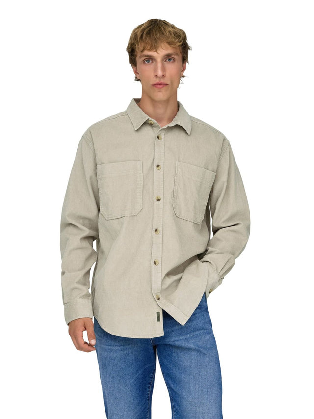 Only & Sons Herren Freizeit Hemd ONSALP 2PKT WASHD CORD - Relaxed Fit