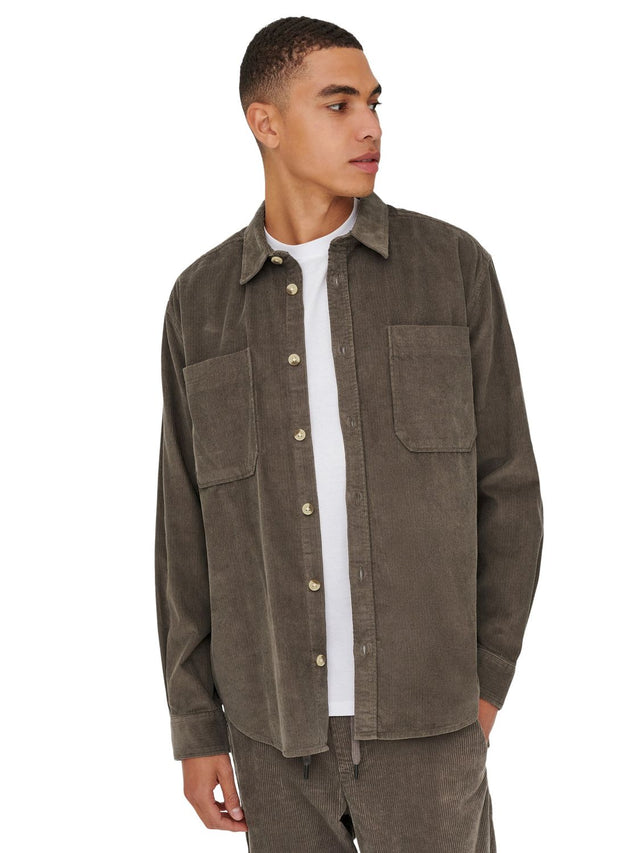 Only & Sons Herren Freizeit Hemd ONSALP 2PKT WASHD CORD - Relaxed Fit