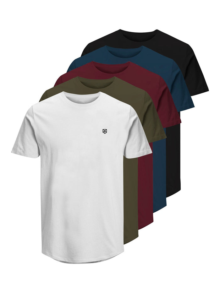 Jack & Jones Herren Rundhals T-Shirt JPRBLABRODY - Regular Fit 5er Pack