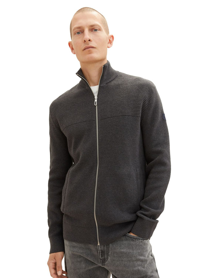 Tom Tailor Herren Strickjacke STRUCTURE MIX - Regular Fit