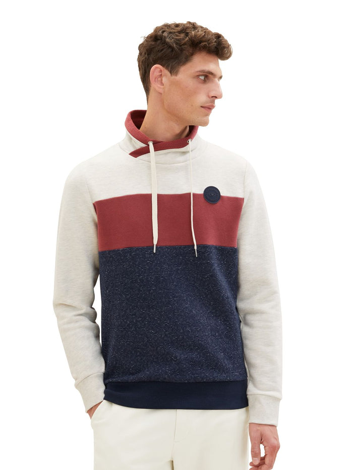 Tom Tailor Herren Kapuzenpullover Hoodie FINE STRIPED SNOOD - Regular Fit