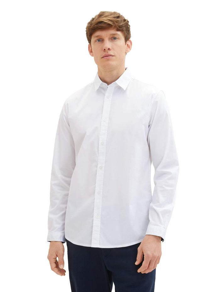 Tom Tailor Herren Langarm Hemd STRETCH POPLIN - Regular Fit
