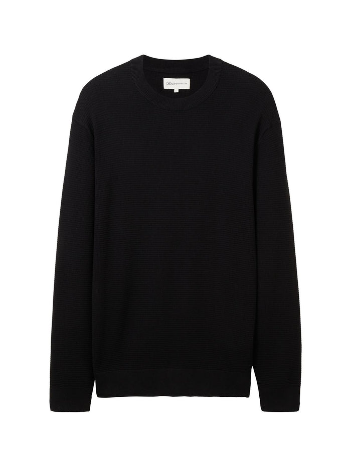 Tom Tailor Denim Herren Rundhals Pullover STRUCTURED BASIC - Regular Fit