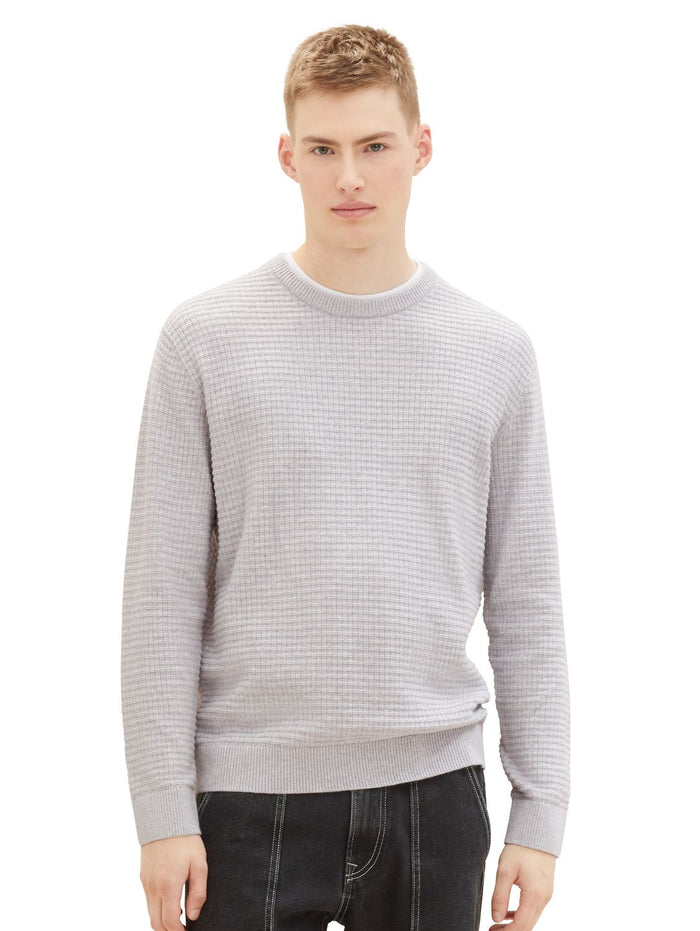 Tom Tailor Denim Herren Rundhals Pullover STRUCTURED DOUBLELAYER - Regular Fit